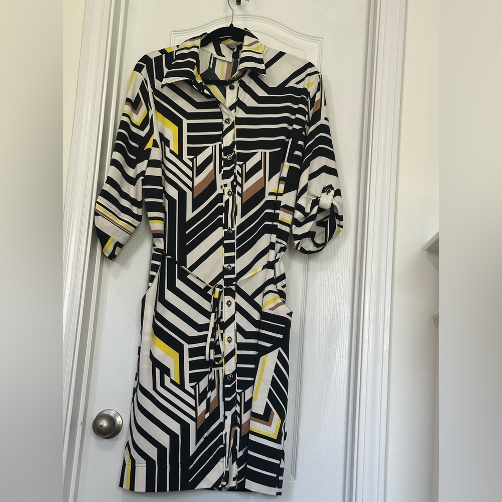 Geometric Black and Yellow Shirt Dress